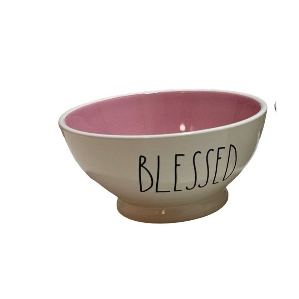 Rae Dunn "BLESSED" Pink & White Ceramic Bowl NEW Without Tags!